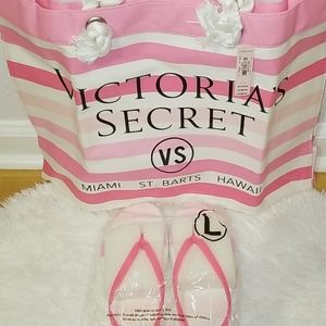 Victoria Secret Pink/White Stripe Bag w/Sandals